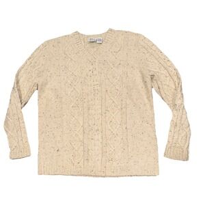 Field Gear Men's V-Neck Solid Cable Knit Sweater Beige Speckled Large